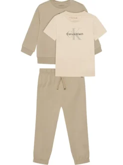 Calvin Klein Jeans Komplet bluza, bluzka i spodnie Monogram IN0IN00336 Beżowy Regular Fit