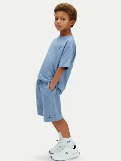 Calvin Klein Jeans Komplet t-shirt i spodenki LVCKSJI20B Niebieski Regular Fit