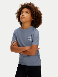 Calvin Klein Jeans T-Shirt Chest Monologo LV1CKSJA32 Niebieski Regular Fit