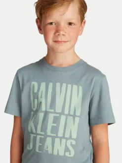 Calvin Klein Jeans T-Shirt Slogan Graphic IB0IB02459 Niebieski Regular Fit
