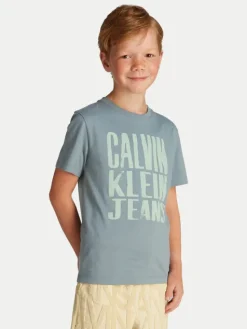 Calvin Klein Jeans T-Shirt Slogan Graphic IB0IB02459 Niebieski Regular Fit
