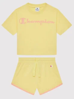 Champion Komplet t-shirt i szorty sportowe 404319 Żółty Custom Fit
