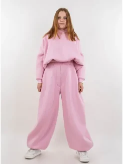 DKaren Sport Komplet bluza i spodnie materiałowe DK-K-B27 Różowy Balloon Fit