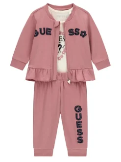Guess Komplet bluza, body i spodnie dresowe S6YG10 K3951 Różowy Regular Fit
