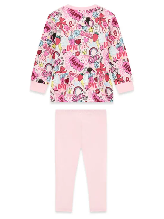 Guess Komplet bluza i legginsy K6YG03 K3841 Różowy Regular Fit