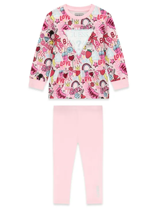 Guess Komplet bluza i legginsy K6YG03 K3841 Różowy Regular Fit