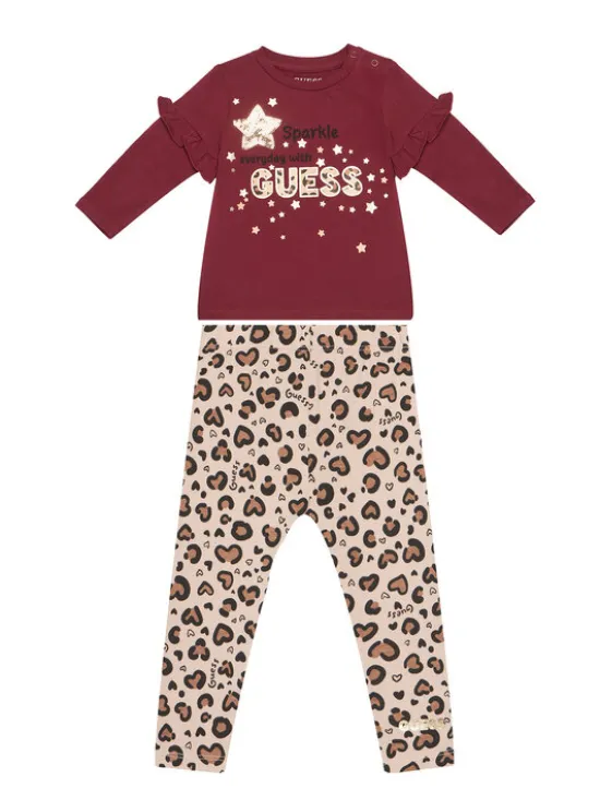 Guess Komplet bluzka i legginsy A5BG02 J1314 Czerwony Regular Fit