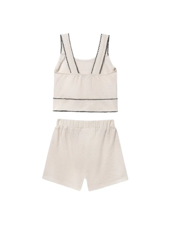Mayoral Komplet top i szorty materiałowe 6213 Beżowy Regular Fit