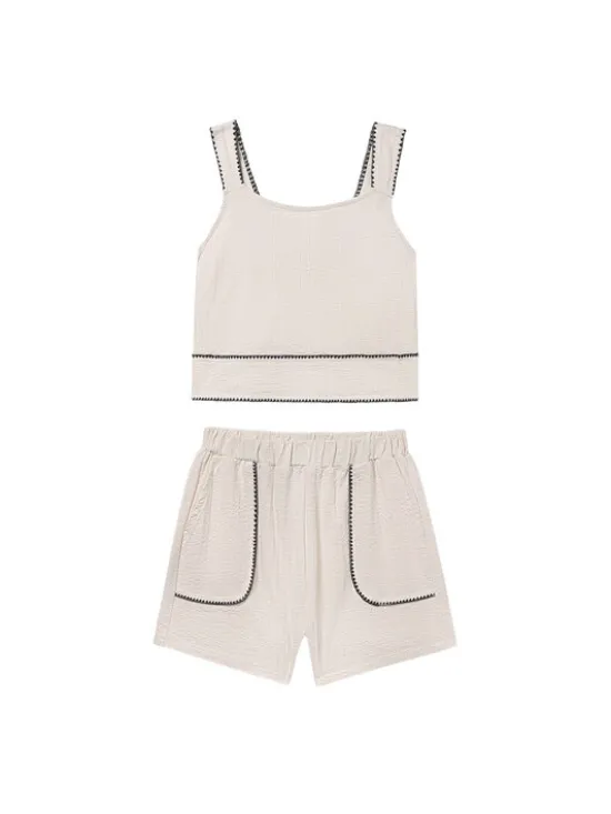 Mayoral Komplet top i szorty materiałowe 6213 Beżowy Regular Fit