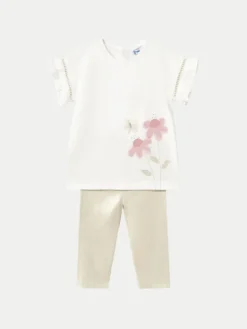 Mayoral Komplet t-shirt i legginsy 1734 Beżowy Regular Fit