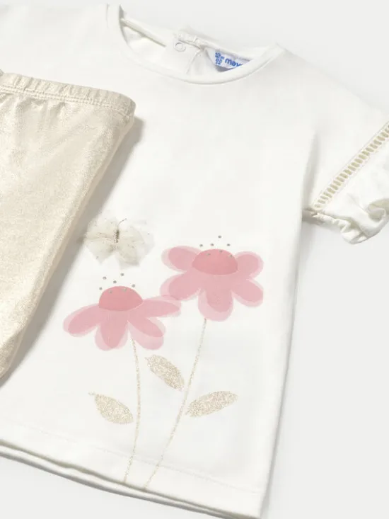 Mayoral Komplet t-shirt i legginsy 1734 Beżowy Regular Fit