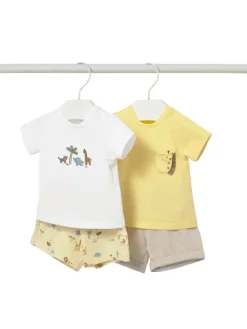 Mayoral Komplet 2 t-shirtów i spodenek 1652 Żółty Regular Fit