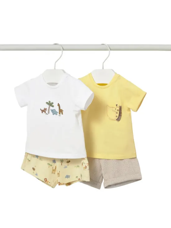 Mayoral Komplet 2 t-shirtów i spodenek 1652 Żółty Regular Fit