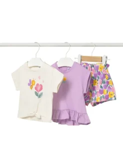 Mayoral Komplet 2 t-shirtów i spodenek 1206 Fioletowy Regular Fit