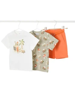 Mayoral Komplet 2 t-shirtów i spodenek 3609 Kolorowy Regular Fit