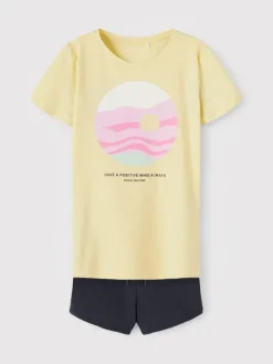 NAME IT Komplet t-shirt i spodenki 13198483 Żółty Regular Fit