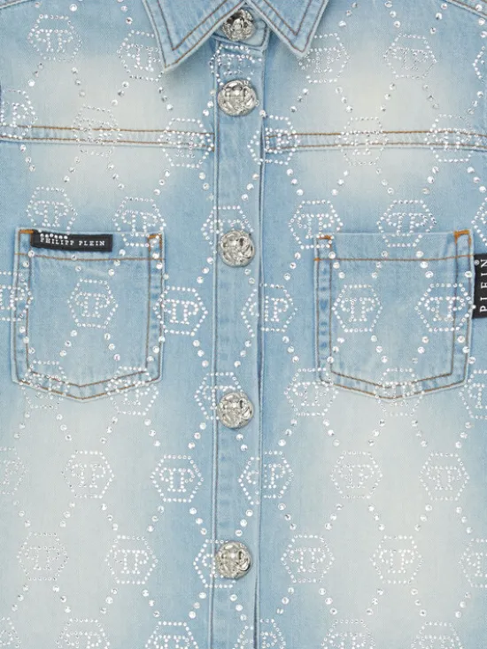PHILIPP PLEIN Koszula jeansowa 28119 Błękitny Basic Fit
