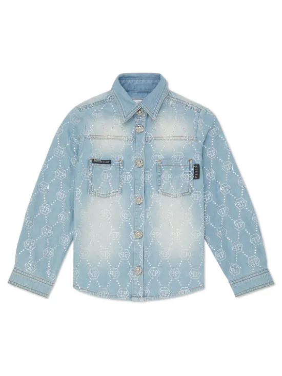 PHILIPP PLEIN Koszula jeansowa 28119 Błękitny Basic Fit