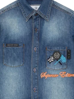 PHILIPP PLEIN Koszula jeansowa 28131 Błękitny Basic Fit