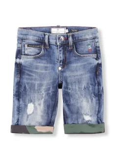 PHILIPP PLEIN Szorty jeansowe 30315 Niebieski jasny Basic Fit