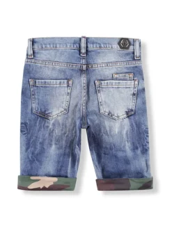 PHILIPP PLEIN Szorty jeansowe 30315 Niebieski jasny Basic Fit
