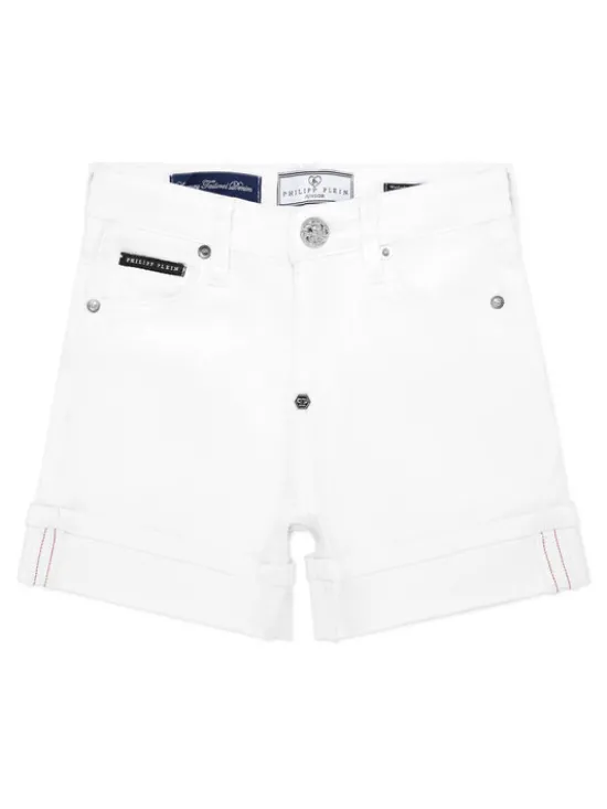 PHILIPP PLEIN Szorty jeansowe 28123 Biały Basic Fit