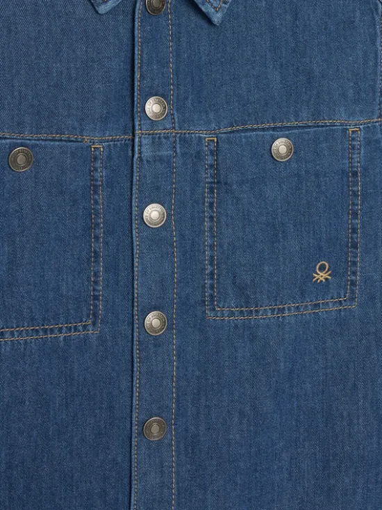United Colors Of Benetton Koszula jeansowa 5AD6CQ04C Niebieski Oversize